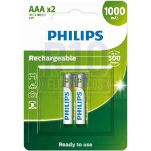 PILHA PHILIPS RECAR. C/2 AAA R03B2RTU10/97 1000MAH (1000 RECARGAS)